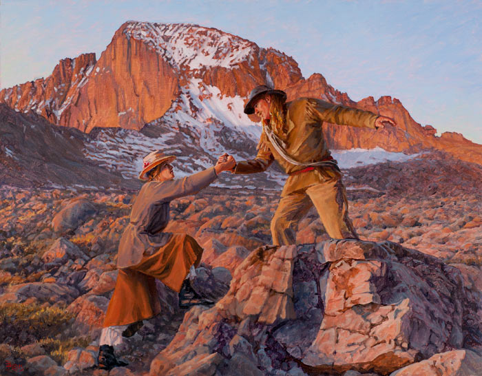 Isabella and Jim Ascend, Longs Peak, 1873, RMNP, Colorado